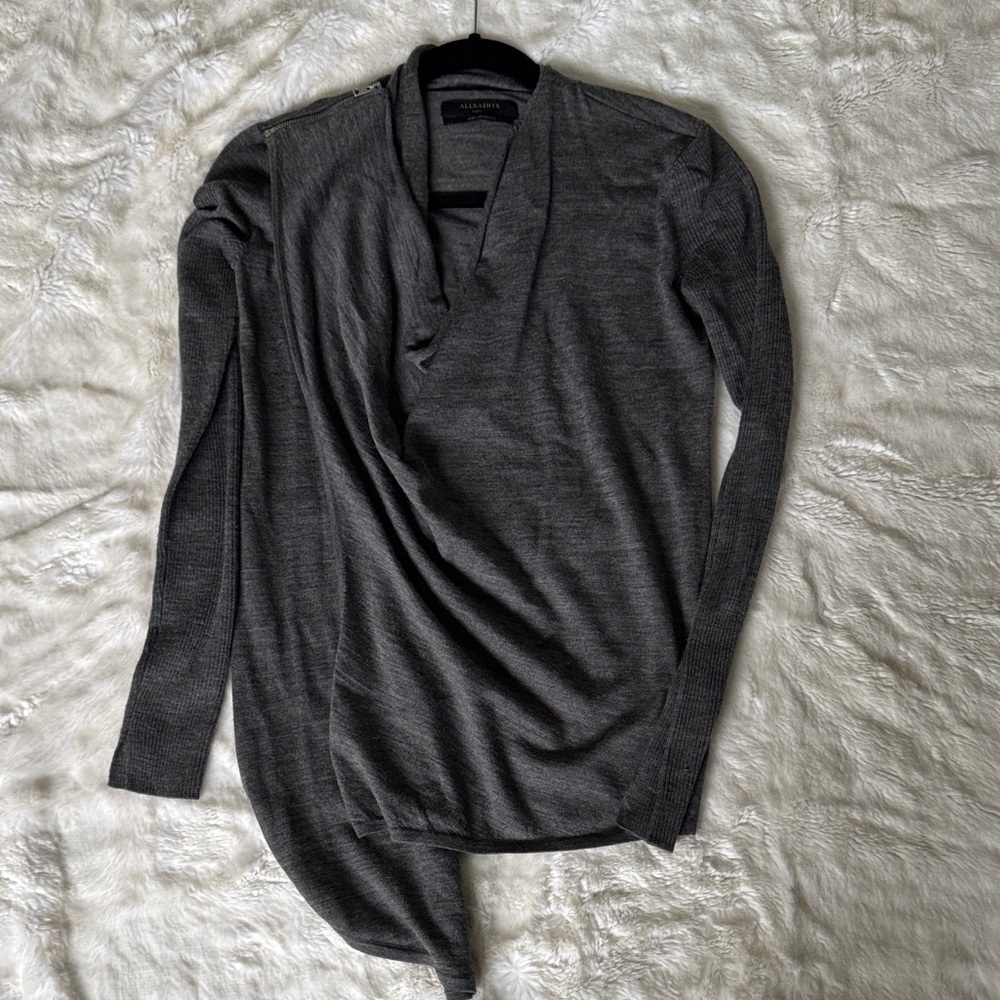 All Saints Charcoal 100% Merino Wool Sweater Small